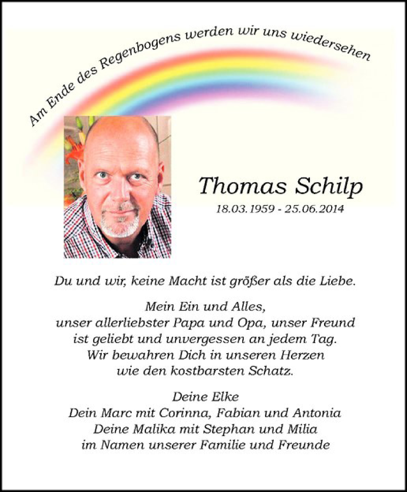  Traueranzeige für Thomas Schilp vom 25.06.2016 aus Westfälische Nachrichten