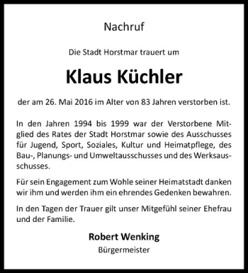 Anzeige von Klaus Küchler von Westfälische Nachrichten