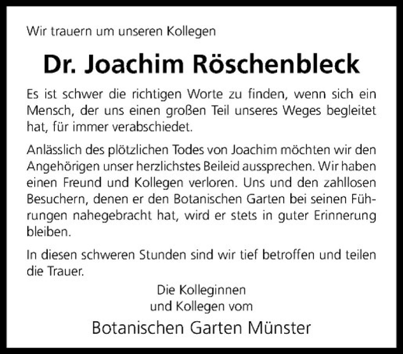  Traueranzeige für Joachim Röschenbleck vom 15.06.2016 aus Westfälische Nachrichten