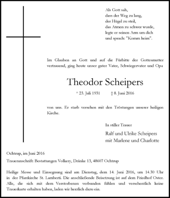 Anzeige von Theodor Scheipers von Westfälische Nachrichten