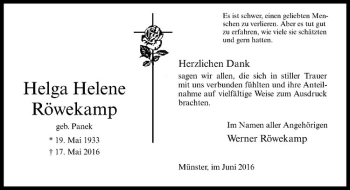 Anzeige von Helga Helene Röwekamp von Westfälische Nachrichten