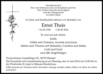 Anzeige von Ernst Theis von Westfälische Nachrichten
