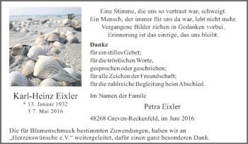 Anzeige von Karl-Heinz Eixler von Westfälische Nachrichten