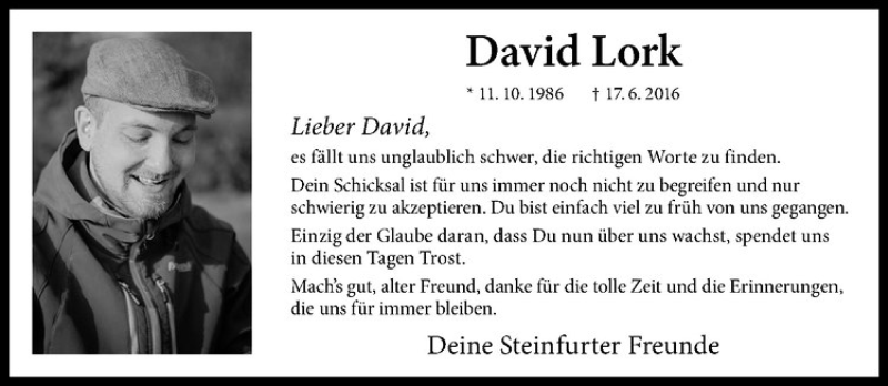  Traueranzeige für David Lork vom 22.06.2016 aus Westfälische Nachrichten