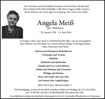 Anzeige von Angela Meiß von Westfälische Nachrichten