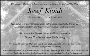 Anzeige von Josef Kloidt von Westfälische Nachrichten