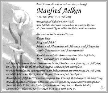 Anzeige von Manfred Aelken von Westfälische Nachrichten