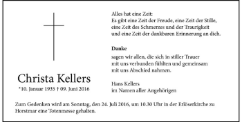 Anzeige von Christa Kellers von Westfälische Nachrichten