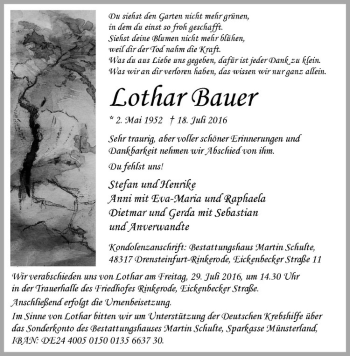 Anzeige von Lothar Bauer von Westfälische Nachrichten