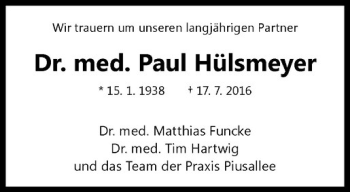 Anzeige von Paul Hülsmeyer von Westfälische Nachrichten