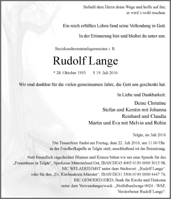 Anzeige von Rudolf Lange von Westfälische Nachrichten