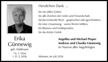 Anzeige von Erika Günnewig von Westfälische Nachrichten
