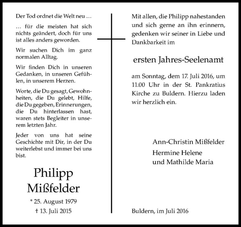  Traueranzeige für Philipp Mißfelder vom 09.07.2016 aus Westfälische Nachrichten