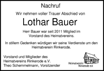 Anzeige von Lothar Bauer von Westfälische Nachrichten