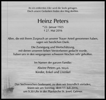 Anzeige von Heinz Peters von Westfälische Nachrichten