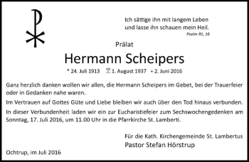 Anzeige von Hermann Scheipers von Westfälische Nachrichten