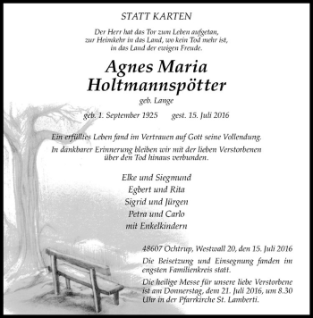 Anzeige von Agnes Maria Holtmannspötter von Westfälische Nachrichten
