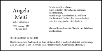 Anzeige von Angela Meiß von Westfälische Nachrichten