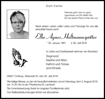 Anzeige von Elke Agnes Holtmannspötter von Westfälische Nachrichten