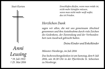 Anzeige von Anni Leusing von Westfälische Nachrichten