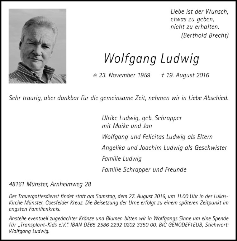  Traueranzeige für Wolfgang Ludwig vom 24.08.2016 aus Westfälische Nachrichten