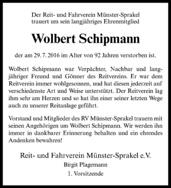 Anzeige von Wolbert Schipmann von Westfälische Nachrichten
