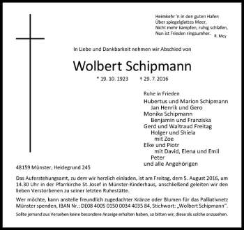 Anzeige von Wolbert Schipmann von Westfälische Nachrichten