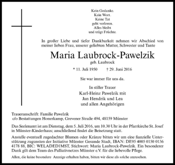 Anzeige von Maria-Josef-Hospital Greven GmbH Laubrock-Pawelzik von Westfälische Nachrichten