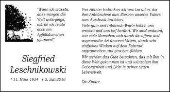 Anzeige von Siegfried Leschnikowski von Westfälische Nachrichten