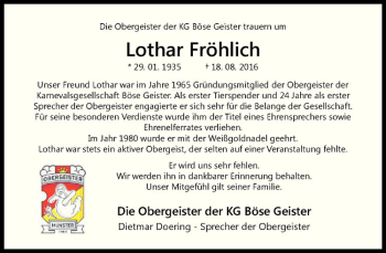 Anzeige von Lothar Fröhlich von Westfälische Nachrichten