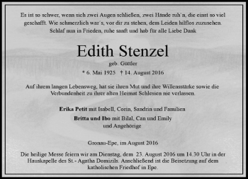Anzeige von Edith Stenzel von Westfälische Nachrichten