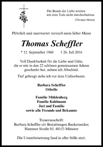 Anzeige von Thomas Scheffler von Westfälische Nachrichten