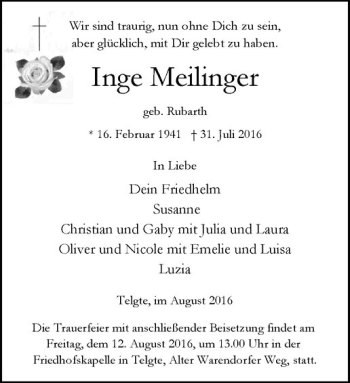 Anzeige von Inge Meilinger von Westfälische Nachrichten