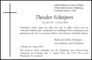 Anzeige von Theodor Scheipers von Westfälische Nachrichten