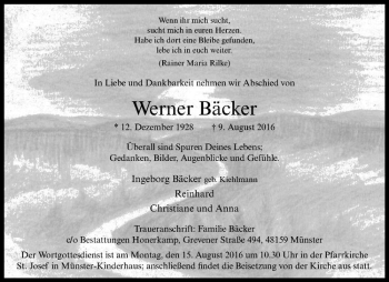 Anzeige von Werner Bäcker von Westfälische Nachrichten