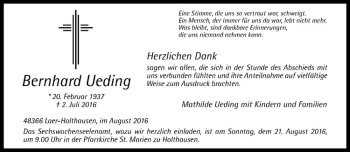 Anzeige von Bernhard Ueding von Westfälische Nachrichten