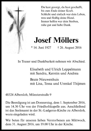 Anzeige von Josef Möllers von Westfälische Nachrichten