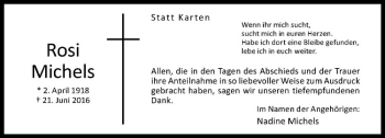 Anzeige von Rosi Michels von Westfälische Nachrichten