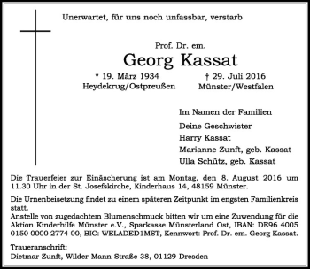 Anzeige von Georg Kassat von Westfälische Nachrichten