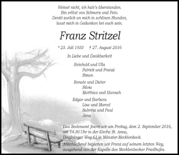 Anzeige von Franz Stritzel von Westfälische Nachrichten