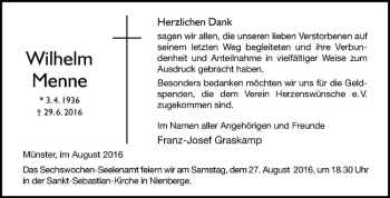 Anzeige von Wilhelm Menne von Westfälische Nachrichten
