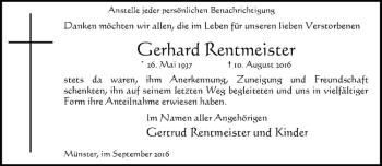 Anzeige von Gerhard Rentmeister von Westfälische Nachrichten