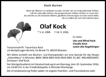 Anzeige von Olaf Kock von Westfälische Nachrichten