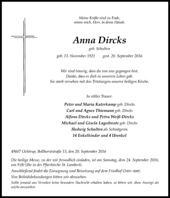 Anzeige von Anna Dircks von Westfälische Nachrichten