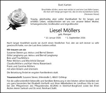 Anzeige von Liesel Möllers von Westfälische Nachrichten