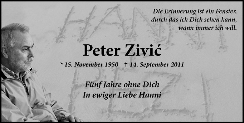  Traueranzeige für Peter Zivic vom 14.09.2016 aus Westfälische Nachrichten