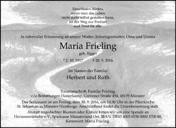 Anzeige von Maria Frieling von Westfälische Nachrichten