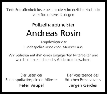 Anzeige von Andreas Rosin von Westfälische Nachrichten