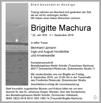 Anzeige von Britte Machura von Westfälische Nachrichten