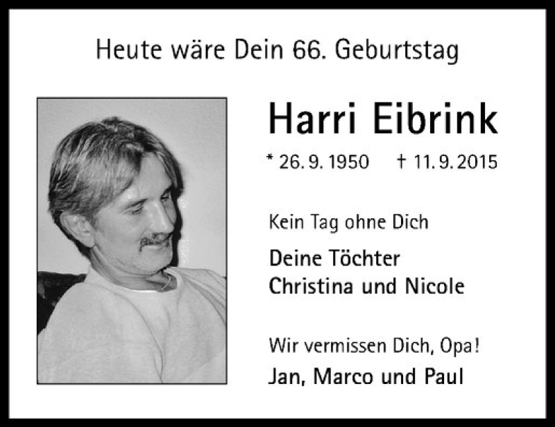  Traueranzeige für Harri Peter Eibrink vom 26.09.2016 aus Westfälische Nachrichten